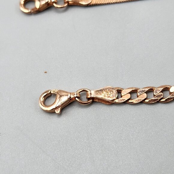Rose Gold Tone Sterling Silver Bracelet Set 4 Chains Heart Charms 925 Italy NEW - Picture 10 of 12